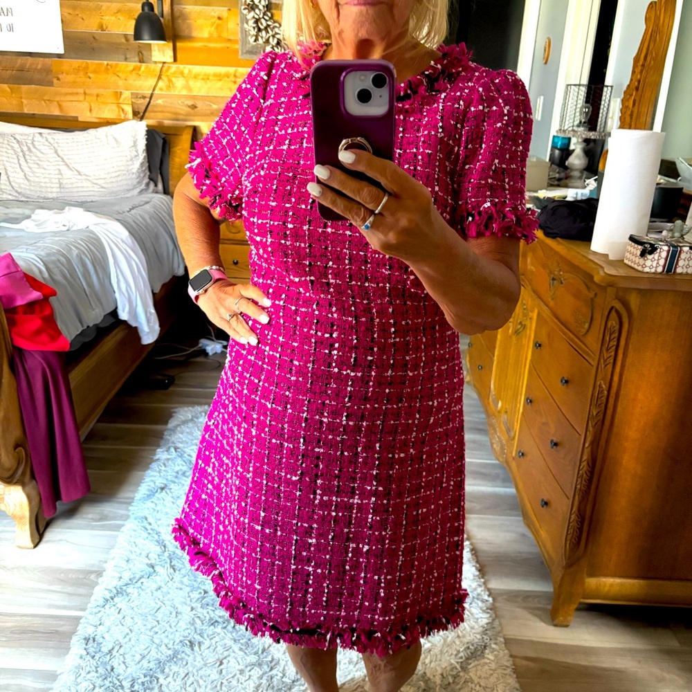 Kate Spade Vibrant Pink Tweed Dress Size 10 NWT
